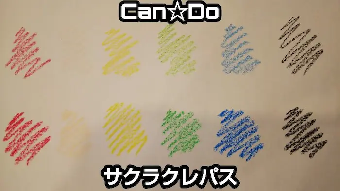 キャンドゥとサクラクレパスの水で落とせるクレヨンの発色の比較写真