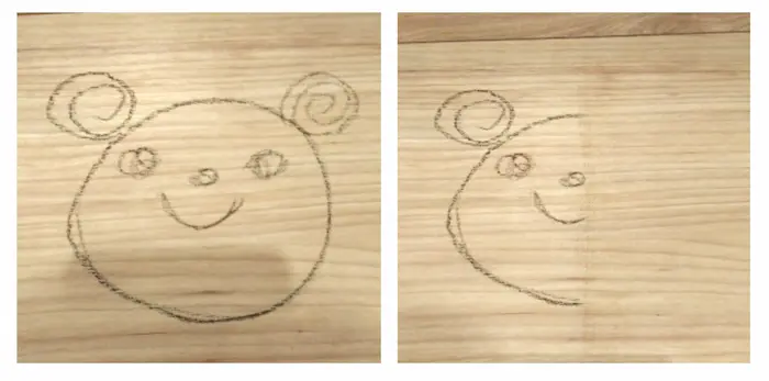 サクラクレパスの水で落とせるクレヨンを実際に使用しふき取った様子