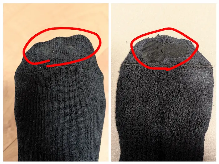 穴の開いた靴下の補修後