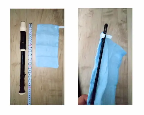 リコーダーと並べたガーゼ