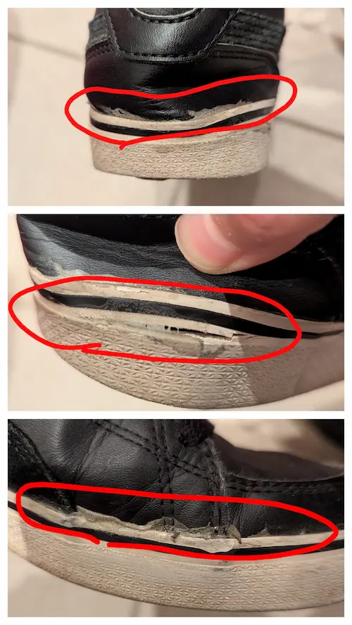 接着剤で補修した靴底