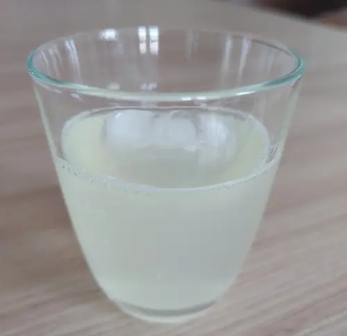 紀伊路屋さんの「じゃばら果汁ストレート」を使用　炭酸水＋じゃばら果汁＋ガムシロップ2個